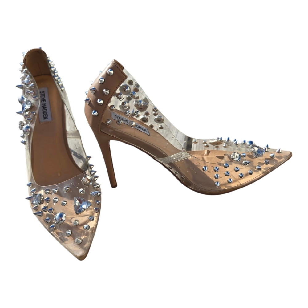 Steve Madden Nomah Pump Clear Bedazzled Rinestone Spikes Size 11